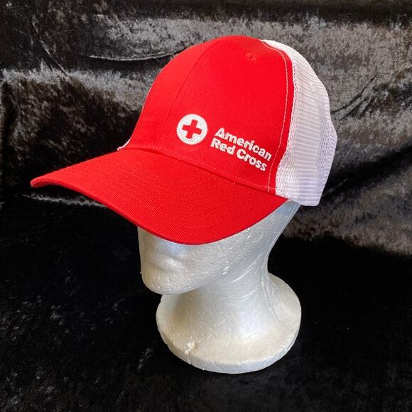 American RED CROSS Baseball Cap Trucker Hat Adult Adjustable Mesh Back Hook Loop - Picture 1 of 11